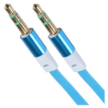 Cablu audio Jack-Jack flat de 3.5 mm, 3 m, Albastru Cablu audio Jack-Jack flat de 3.5 mm, 3 m, Albastru
