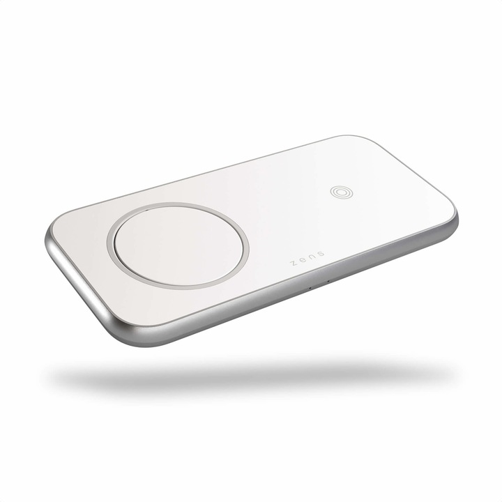 Безжично зарядно устройство Zens Aluminium Series Qi, 45W подготовка Magsafe, USB, бяло