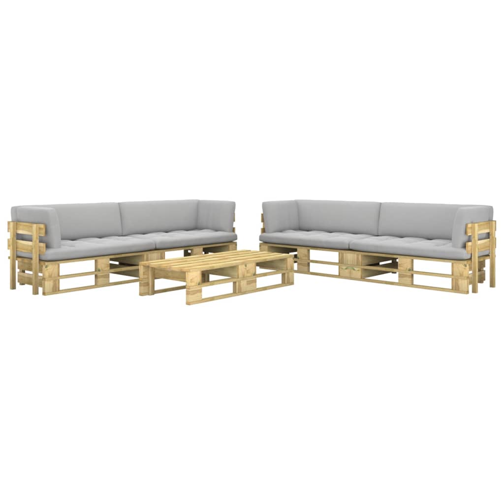 Set mobilier de gradina din paleti cu 6 piese cu perne vidaXL, Lemn, 110 x 66 x 55 cm, Gri deschis