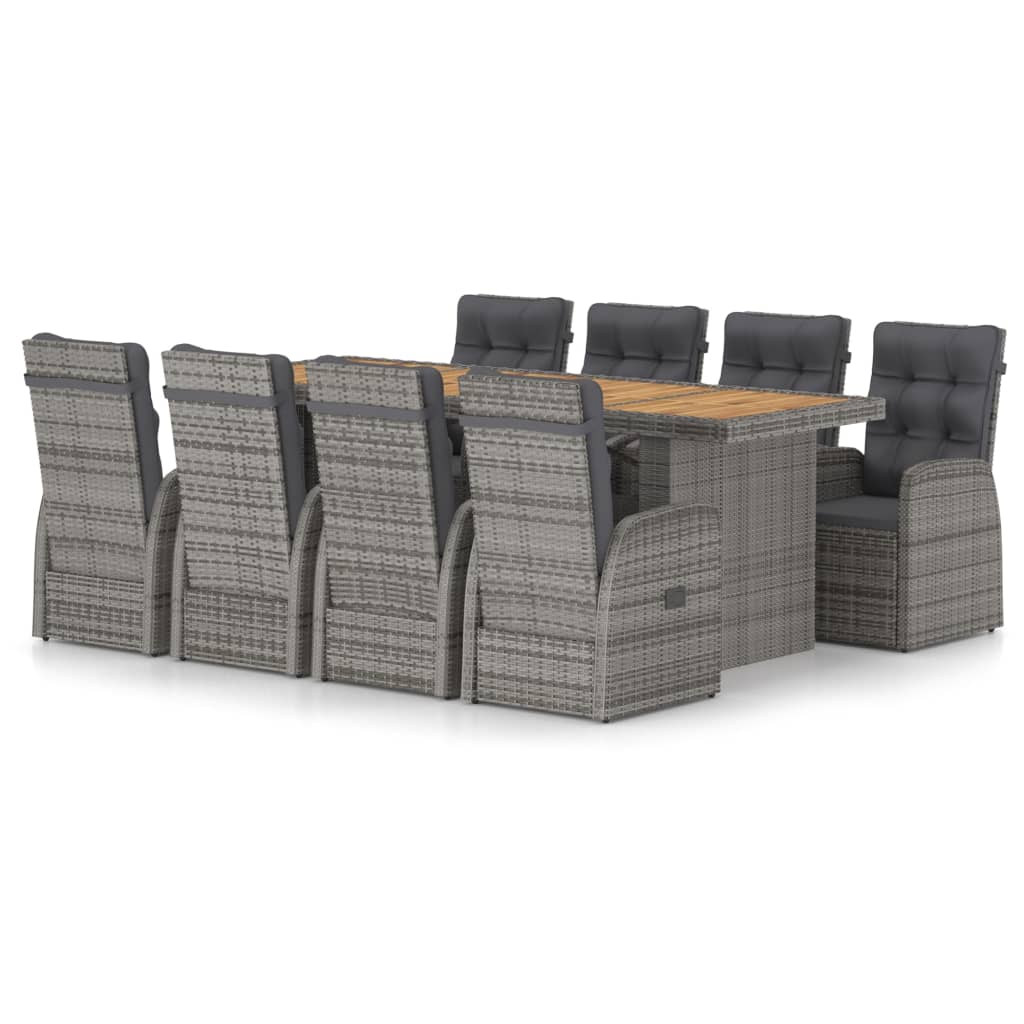 Set mobilier de exterior din 9 piese cu perne de spatar vidaXL, Poliratan, 240 x 90 x 74 cm, Gri/Maro