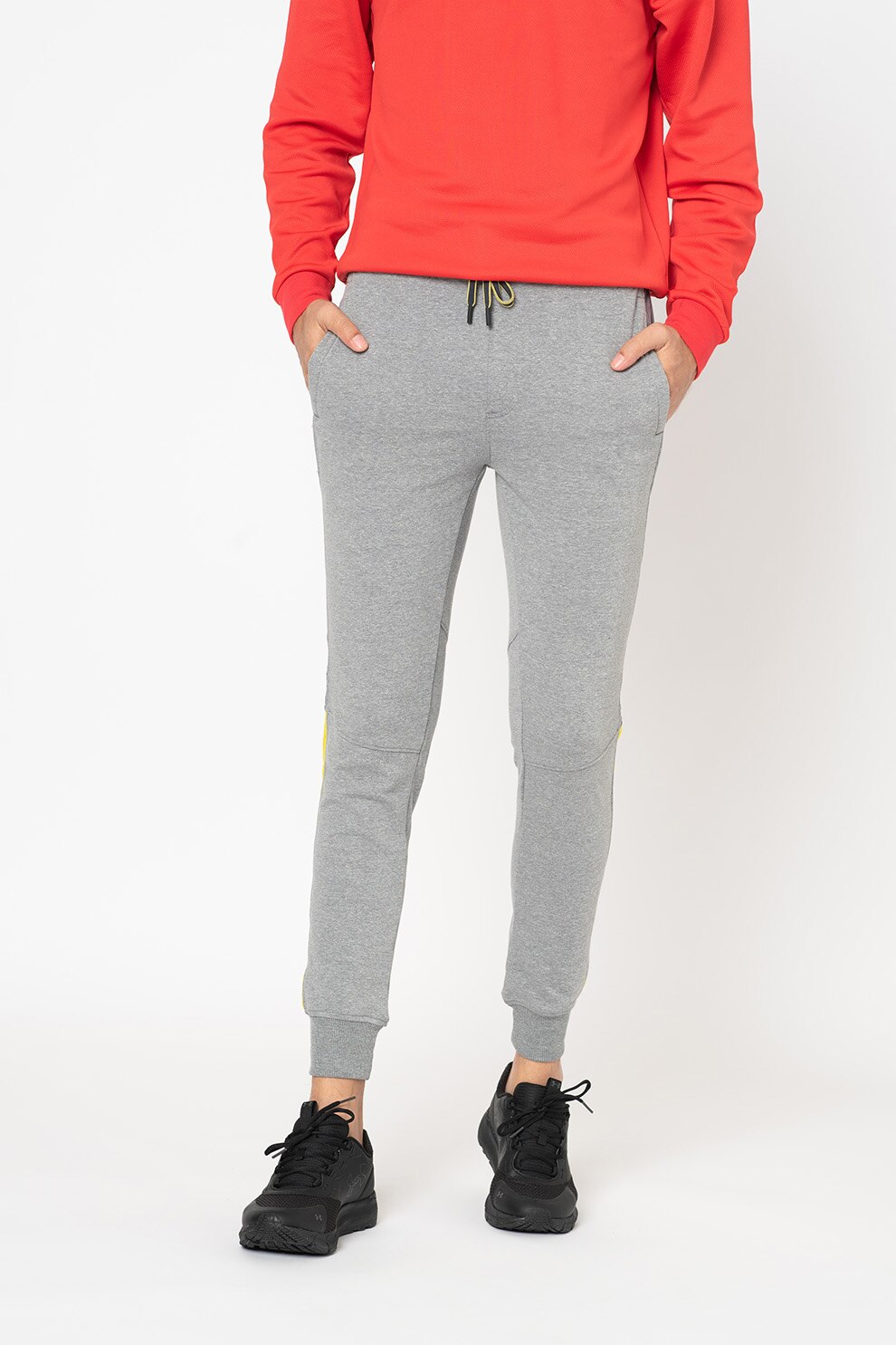 Under Armour, Pantaloni cu snur in talie, pentru antrenament Threadborne, Gri inchis melange