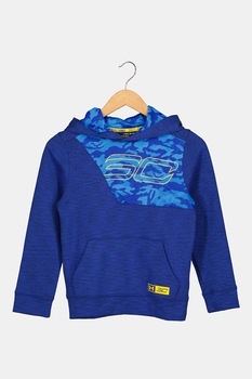 Under Armour, Hanorac cu imprimeu si buzunar kangaroo, Bleumarin/Galben Under Armour, Hanorac cu imprimeu si buzunar kangaroo, Bleumarin/Galben