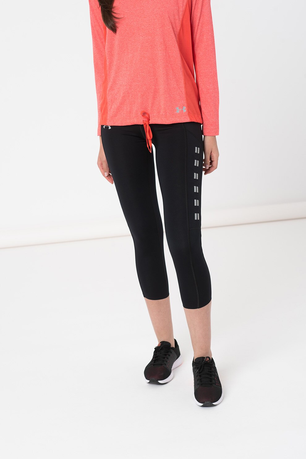 Under Armour, Colanti crop pentru fitness Qualifier Speedpocket Roadside Runway, Negru