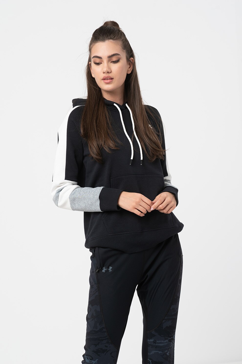 Under Armour, Hanorac cu buzunar kangaroo Rival, Negru/Alb, L