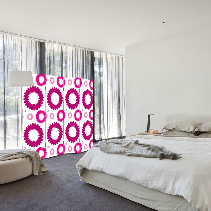 Paravan 4 piese Premium TrueColor, Art Star, Roti dintate, Pattern, Panza pe cadru de lemn, Decoratiuni Moderne pentru Casa, 4 Panouri de 35x150, 140 x 150 cm