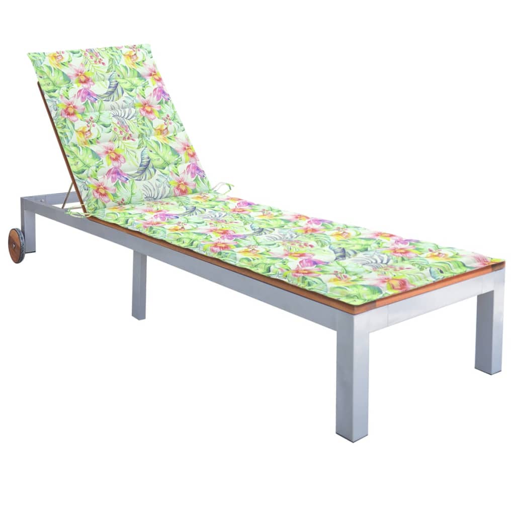 Sezlong de gradina din otel cu perna cu model floral vidaXL, Otel, 207 x 70 x 88 cm, Maro/Antracit