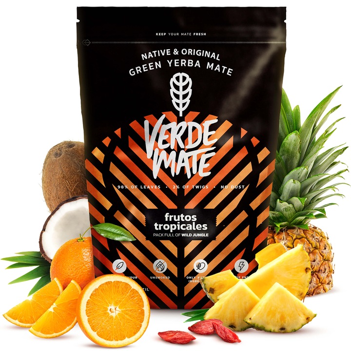 Yerba Mate Tea, Verde Mate Tea, Green Trópusi, Finom, Füstmentes Iz, 500 g