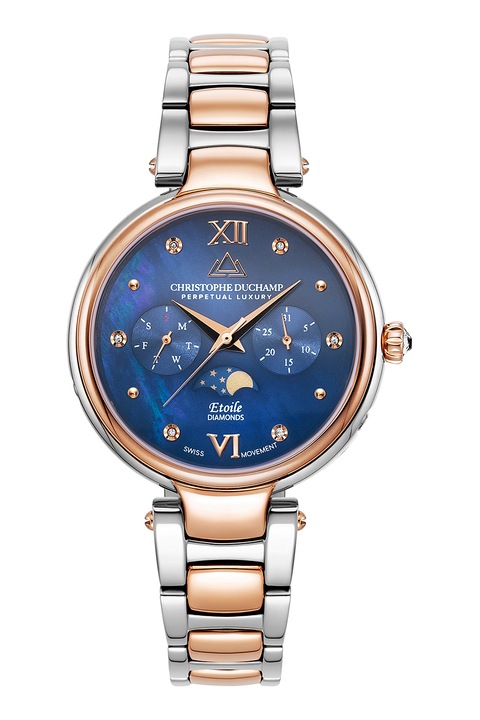 Christophe Duchamp, Иноксов часовник с 6 диаманта, Сребрист / Розово-златист