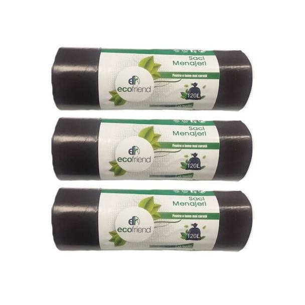 Set 3 role de saci menajeri , Ecofriend , 120L, 10 bucati pe rola , ultra rezistenti , negri