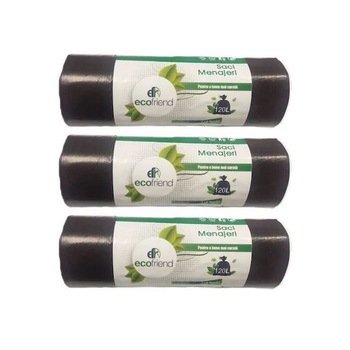 Set 3 role de saci menajeri , Ecofriend , 120L, 10 bucati pe rola , ultra rezistenti , negri Set 3 role de saci menajeri , Ecofriend , 120L, 10 bucati pe rola , ultra rezistenti , negri