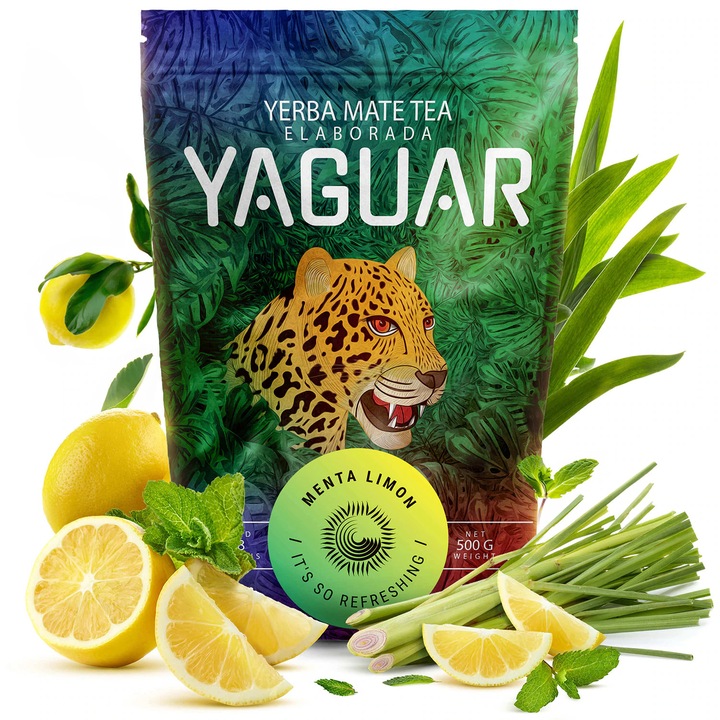 Yerba Mate Tea, Yaguar Mint Limon, Enyhe és Aromás, Ideális Kezdőknek, Természetes Stimuláció, Brazília, 500g