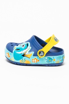 Crocs, Saboti slingback de cauciuc cu aspect perforat Finding Dory, albastru inchis, albastru aqua, galben, 23 EU/22 EU Crocs, Saboti slingback de cauciuc cu aspect perforat Finding Dory, albastru inchis, albastru aqua, galben, 23 EU/22 EU