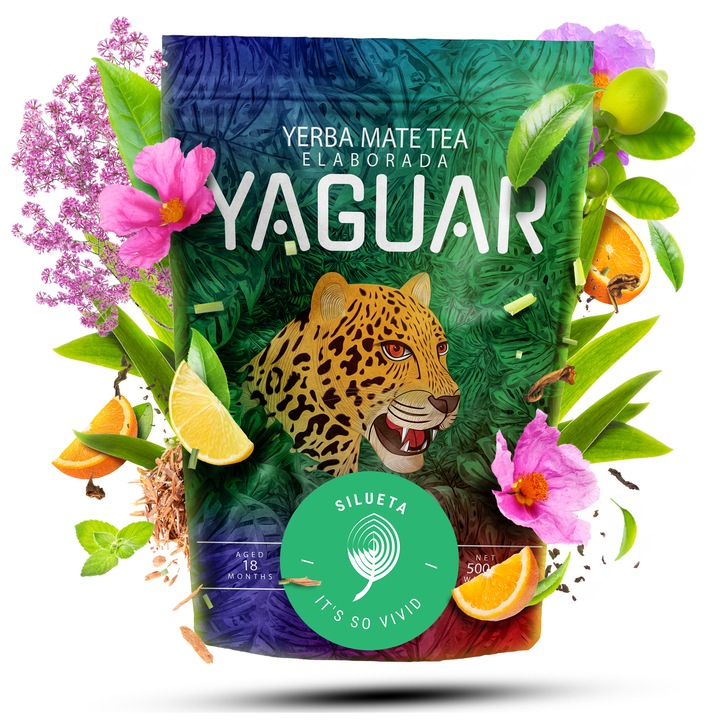 Yerba Mate Tea, Yaguar Silueta, Enyhe és Aromás, Ideális Kezdőknek, Természetes Stimuláció, Brazília, 500g