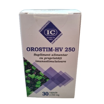 Orostim HV 250-supliment alimentar pentru adulti cu proprietati imunostimulatoare produs de Institutul Cantacuzino, cutie cu 30 capsule Orostim HV 250-supliment alimentar pentru adulti cu proprietati imunostimulatoare produs de Institutul Cantacuzino, cutie cu 30 capsule