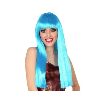 Peruca petrecere lunga albastra cu breton Peruca petrecere lunga albastra cu breton