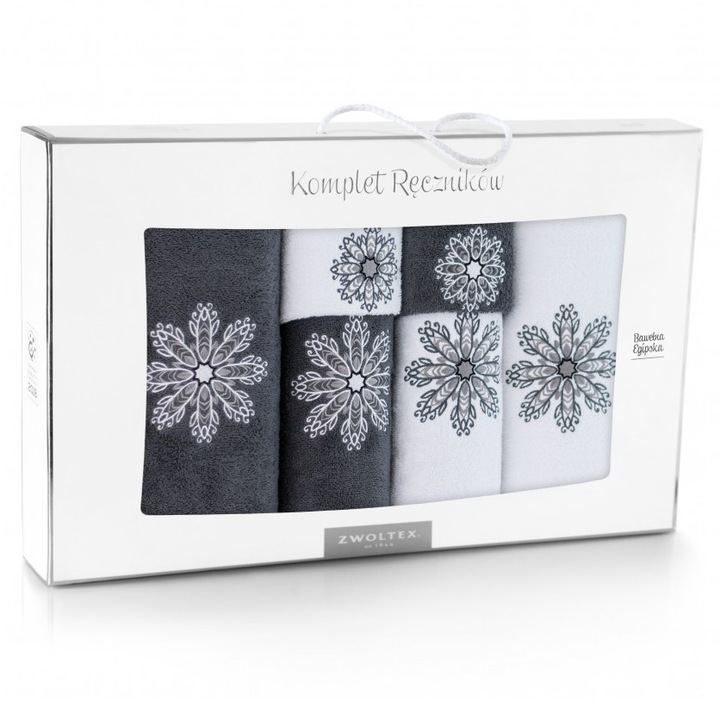 Set de prosoape Zwoltex Model Rozeta 6 bucati Alb/ Grafit