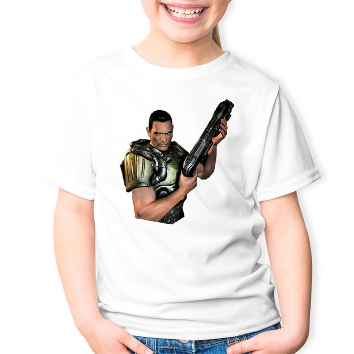 Tricou copii Quake Doom Pistol Air Quakerism Battle Insta, Alb