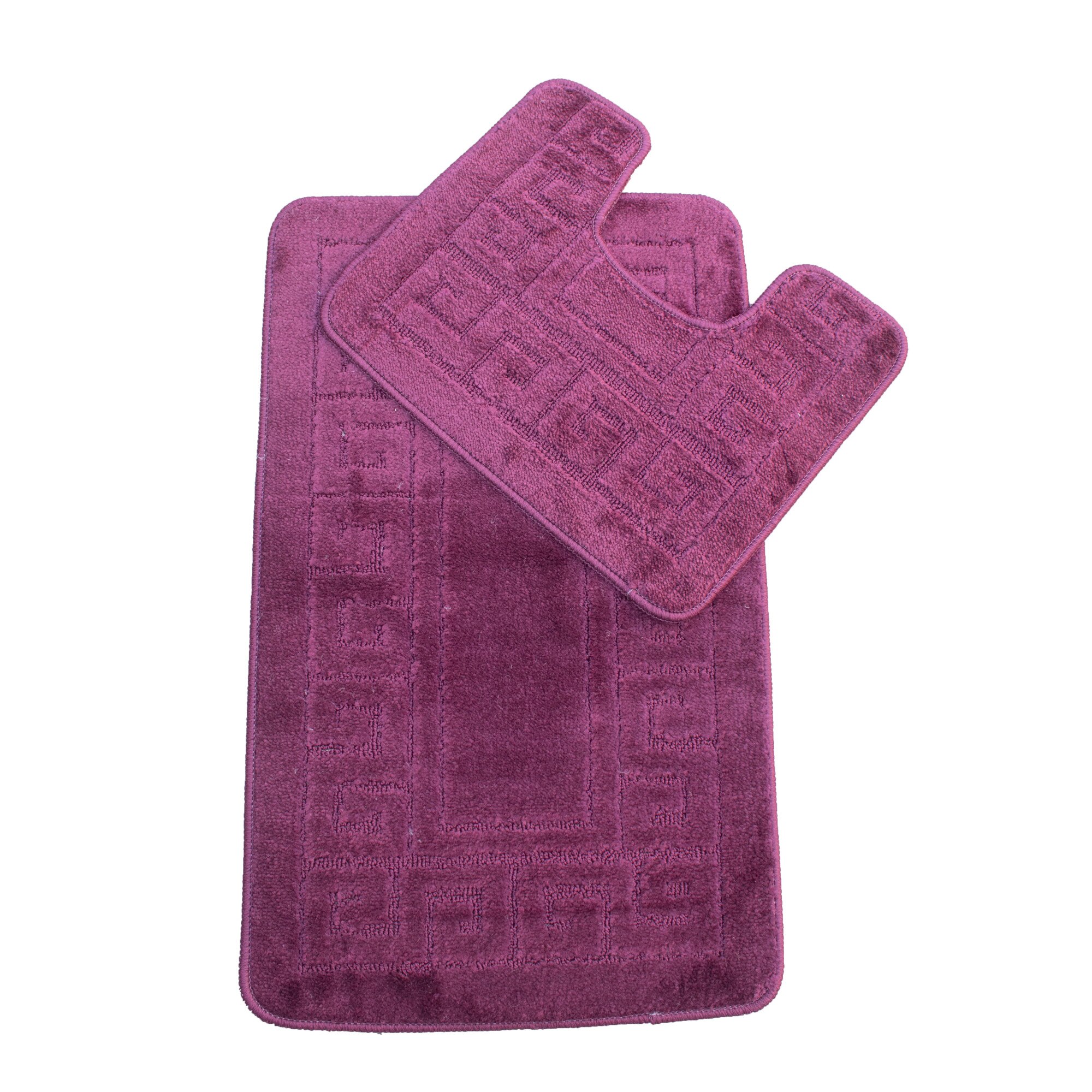 Set 2 covorase baie Basic Standard , 50x80cm/40x50cm, antiderapant, polipropilena, culoare mov pruna , model etnic , gramaj 800 g