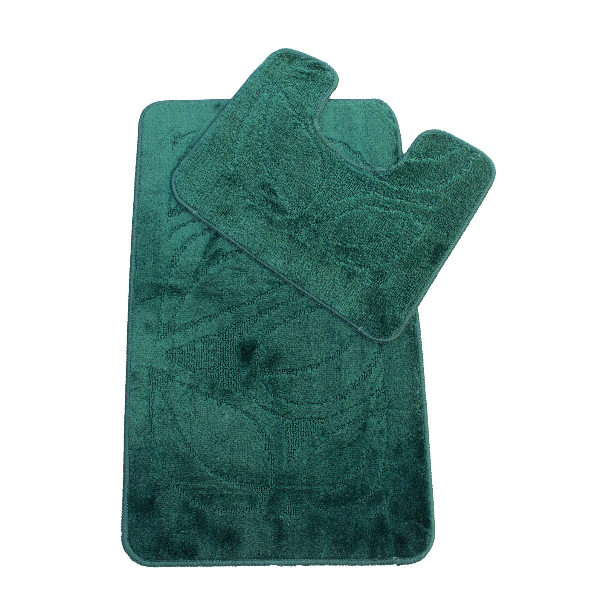 Set 2 covorase baie Basic Standard , 50x80cm/40x50cm, antiderapant, polipropilena, culoare verde inchis , model frunze, gramaj 800 g