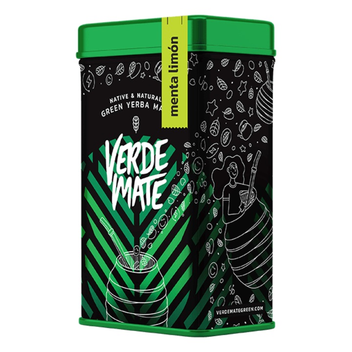 Чай Yerba Mate, Verde Mate, Лимон и мента, Сушени плодове, Yebera, Метална кутия, 500 г