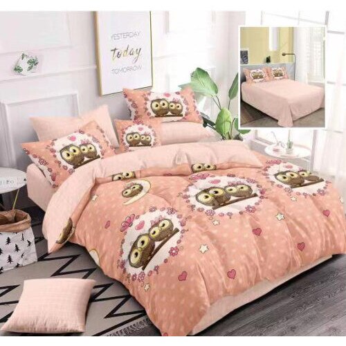 Set Lenjerie de pat dublu finet 6 piese cu Pilota 200 x 220 cm si 2 perne, Ralex Pucioasa, PFN190 - Bufnite