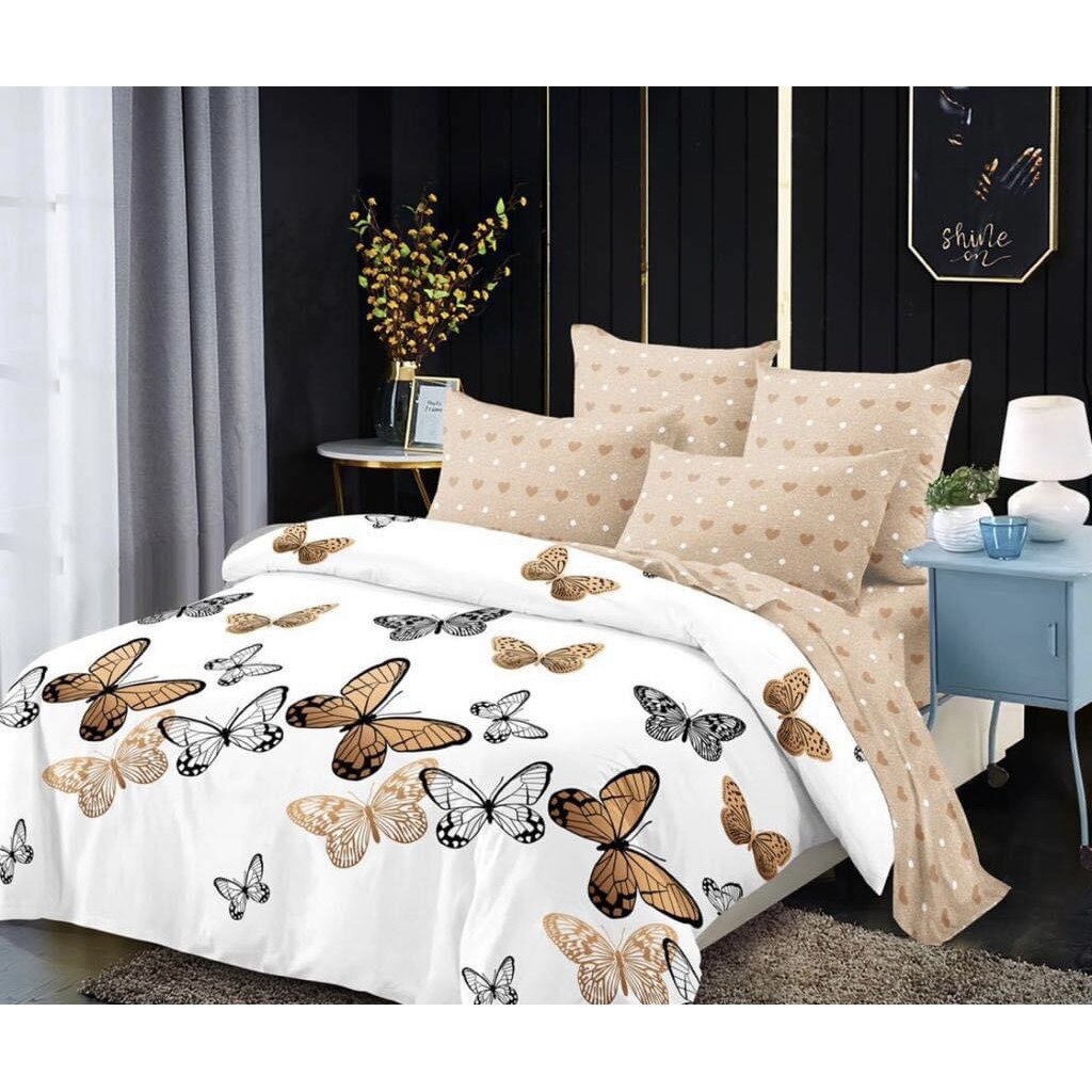 Lenjerie 6 piese,2 persoane, alb/crem, fluturi,230x250