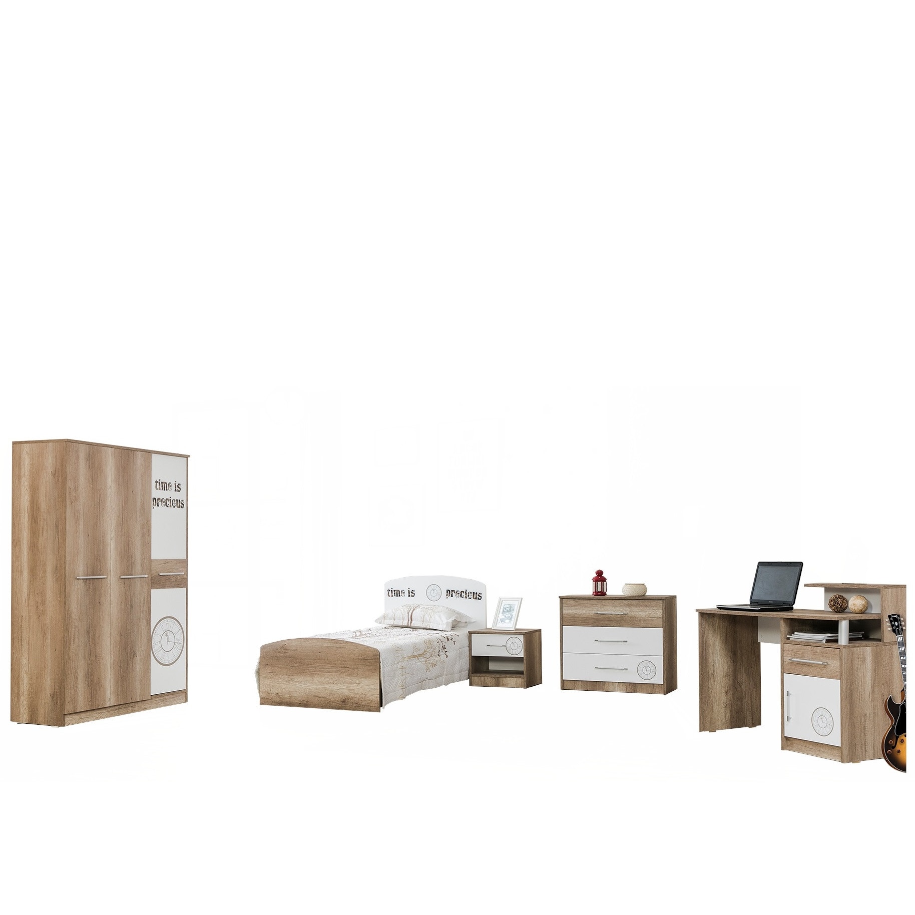 Set dormitor tineret Time, Alpino, 5 piese ,alb/bej