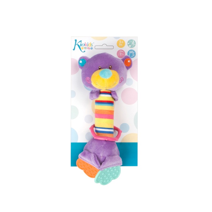 Jucarie de plus cu sunete si inele gingivale Kiokids, Urs