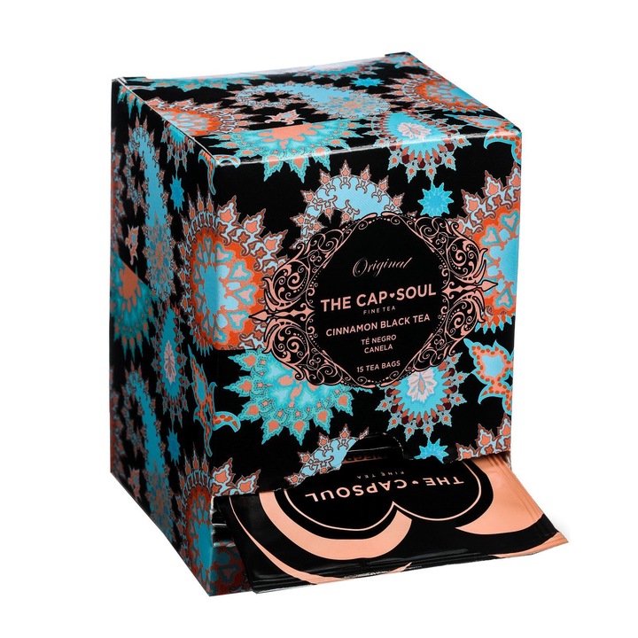 Ceai negru The Cap Soul, Negro Canela, 15 plicuri, din plante, antioxidant, antiinflamator, aroma de scortisoara, detoxifiant, 100% ingrediente naturale