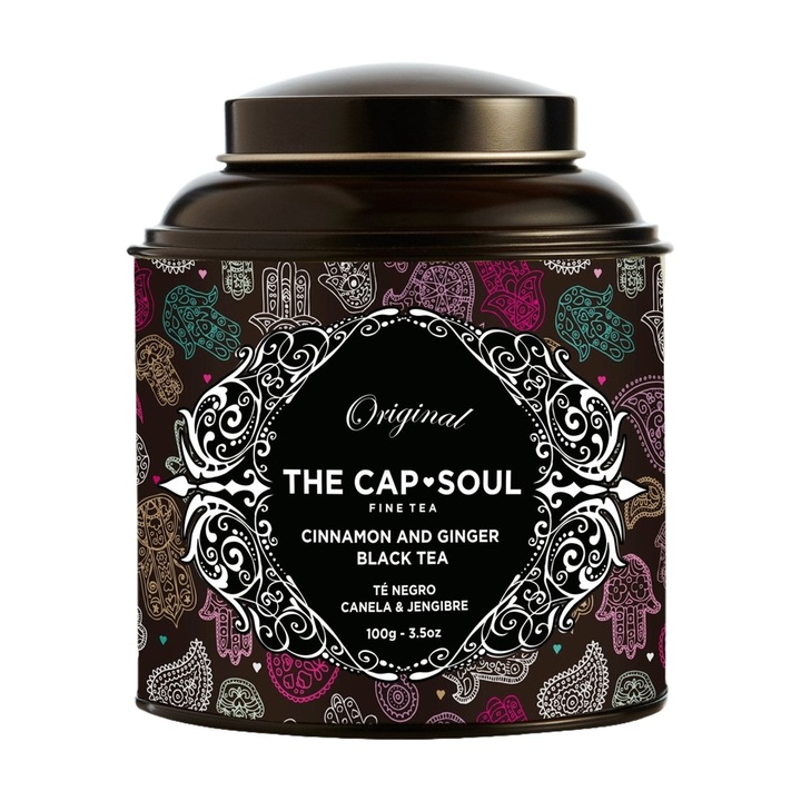 Fekete tea The Cap Soul, fahéj és gyömbér, 100 g, infúzió típusa, gyógynövény, fahéj, gyömbér, vanília aroma, 100%-ban természetes összetevők