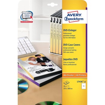 Set 25 hartii pentru coperti DVD, Avery, albe, cu perforatii Set 25 hartii pentru coperti DVD, Avery, albe, cu perforatii