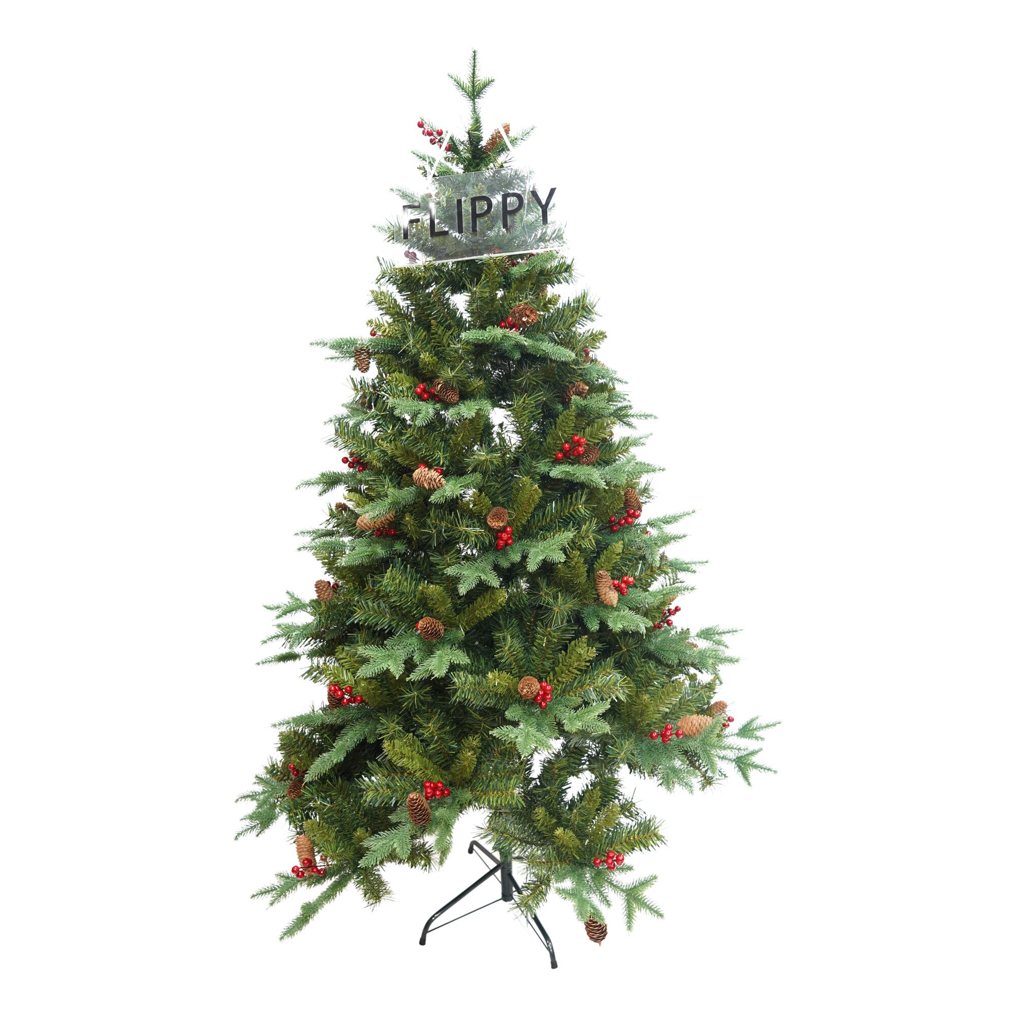 Brad artificial decorat pentru perete/colt, Flippy, culoare verde, diametrul inferior 68cm, marimea 150cm