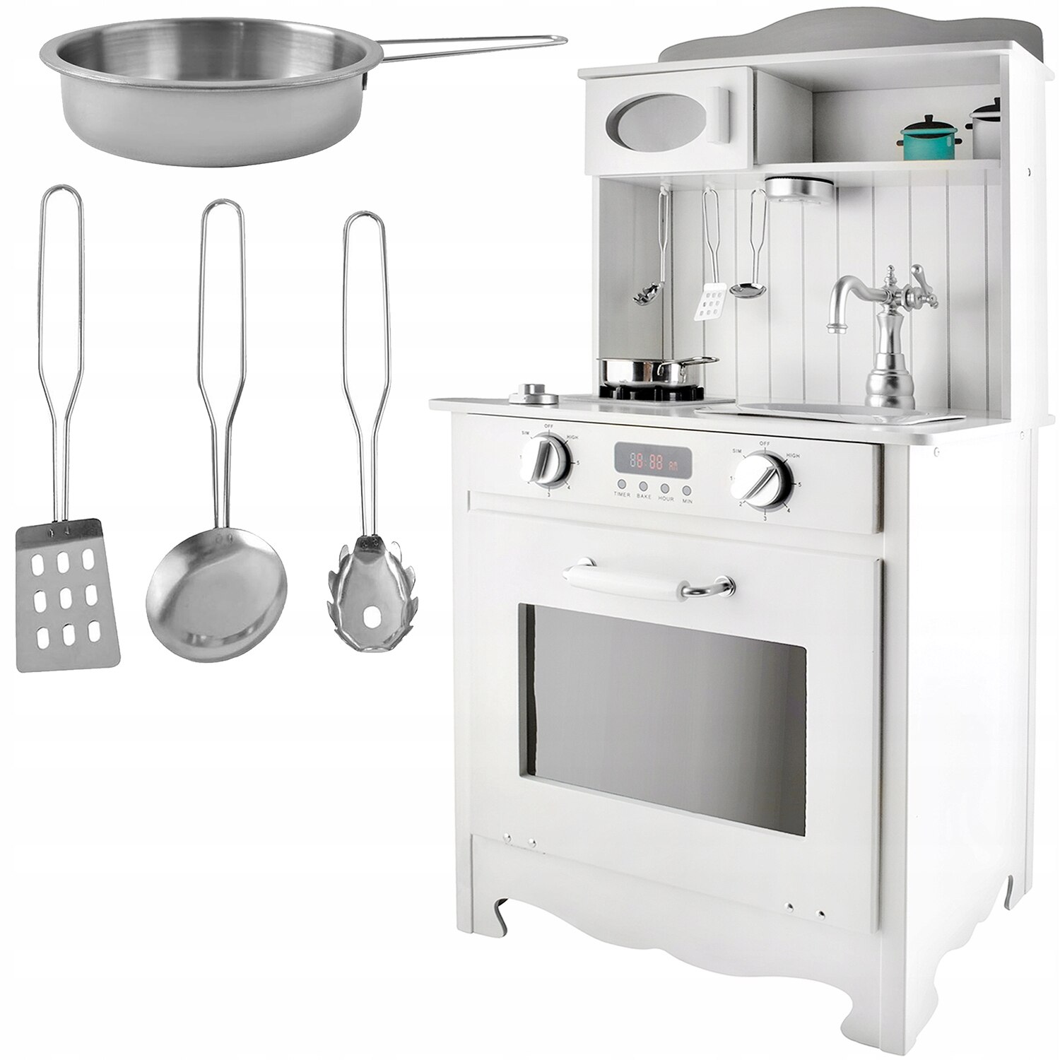 Bucatarie de jucarie din lemn, Zola®, 28.5x 43.5x93 cm, alba, accesorii incluse