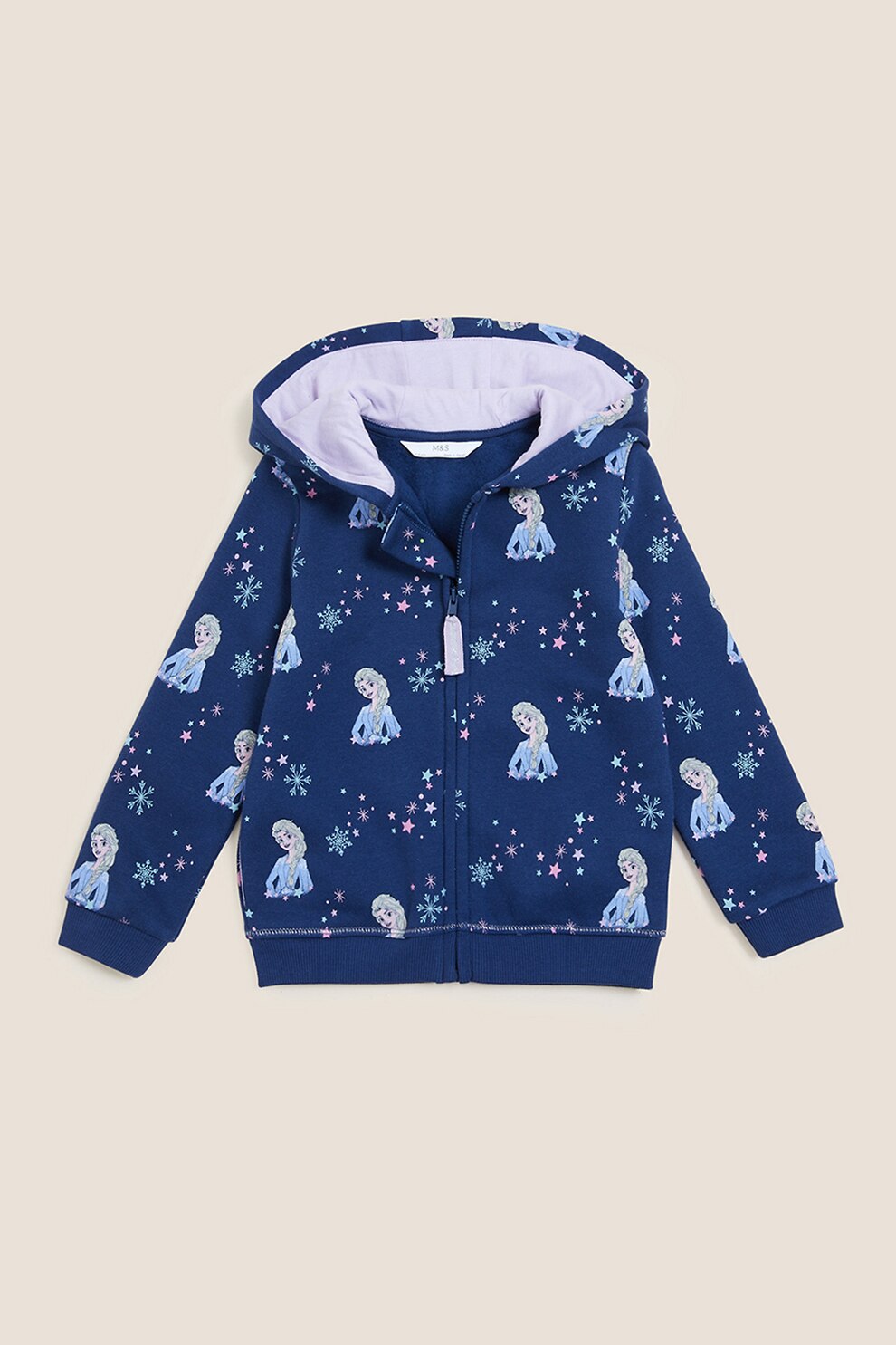 Marks & Spencer, Hanorac cu fermoar si model Frozen, 90-98 CM, Albastru inchis azur/albastru azur/galben pal