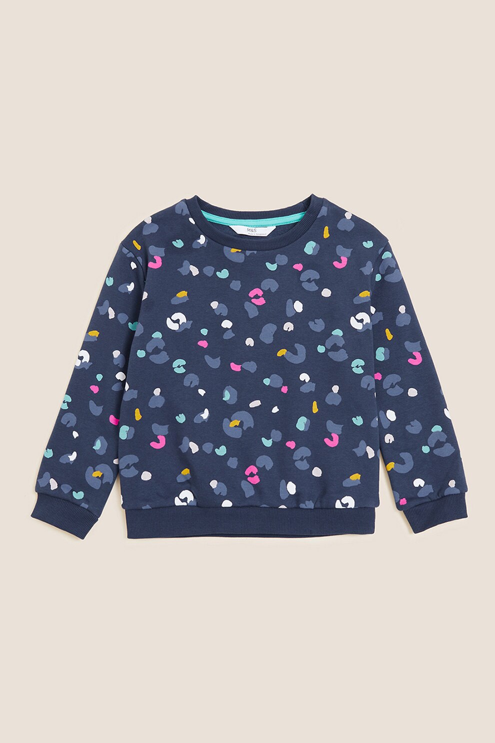 Marks & Spencer, Bluza sport cu model colorblock si model abstract T77-4525B, Bleumarin inchis/Bleumarin/Alb, 110-116 CM