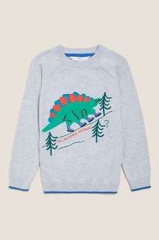 Marks & Spencer, Pulover cu decolteu la baza gatului si maneci raglan, Gri deschis/Verde/Albastru, 98-104 CM Marks & Spencer, Pulover cu decolteu la baza gatului si maneci raglan, Gri deschis/Verde/Albastru, 98-104 CM