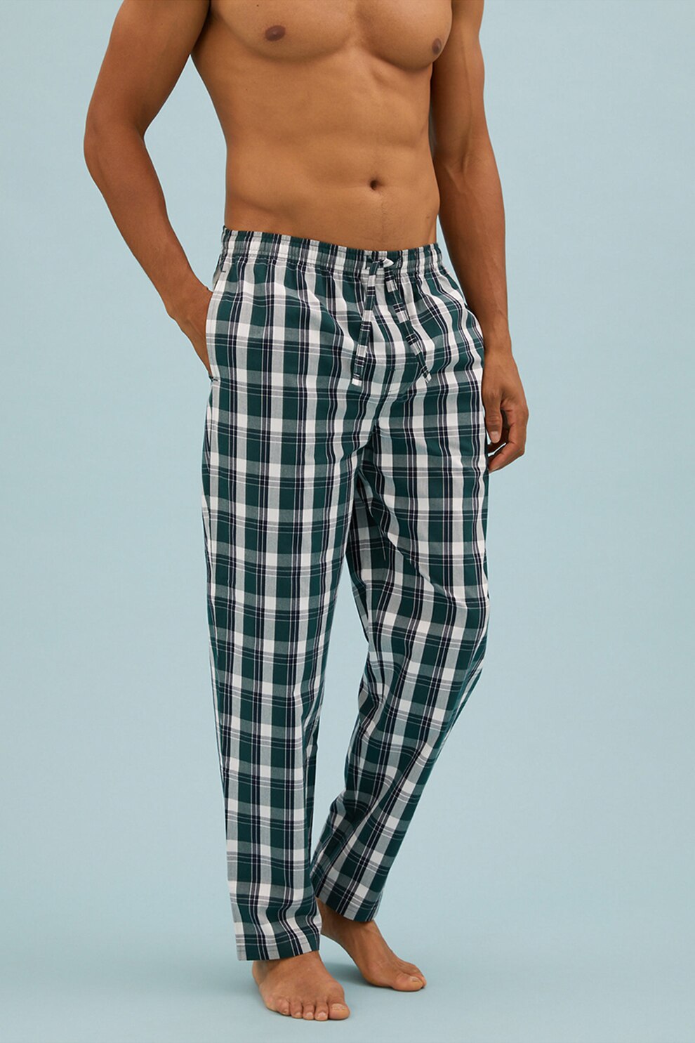 Marks & Spencer, Pijama lunga cu model in carouri, Verde englez/alb/verde forest