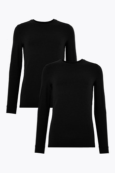 Marks & Spencer, Set de bluze de casa cu decolteu la baza gatului - 2 piese, Black Marks & Spencer, Set de bluze de casa cu decolteu la baza gatului - 2 piese, Black