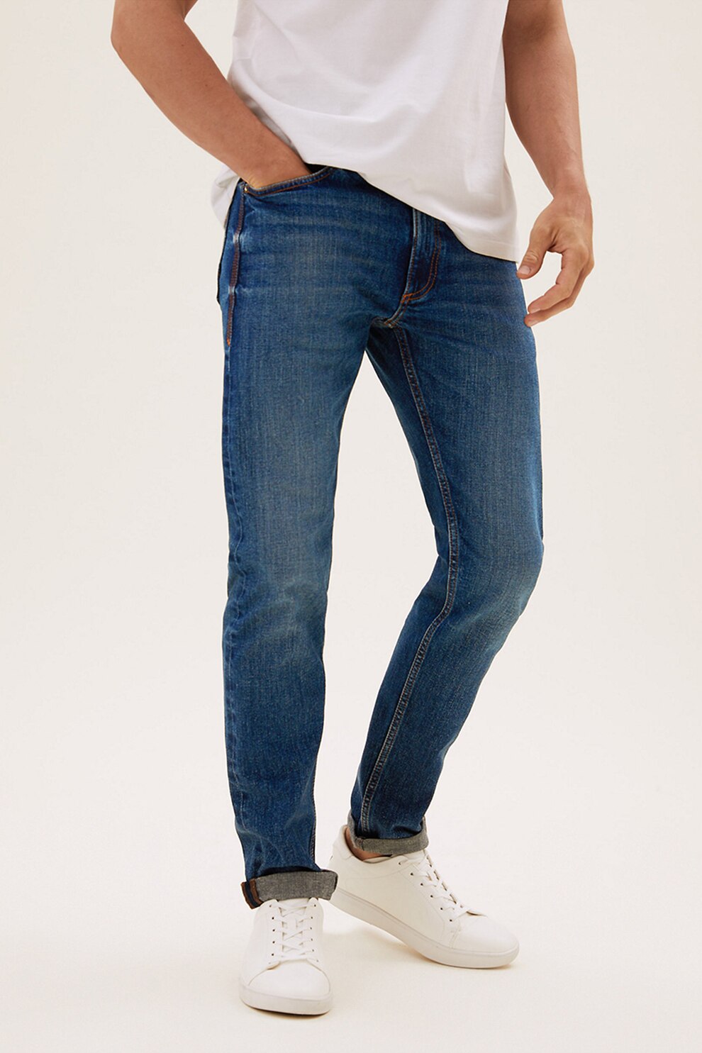 Marks & Spencer, Blugi cu croiala dreapta si aspect stins, Albastru inchis