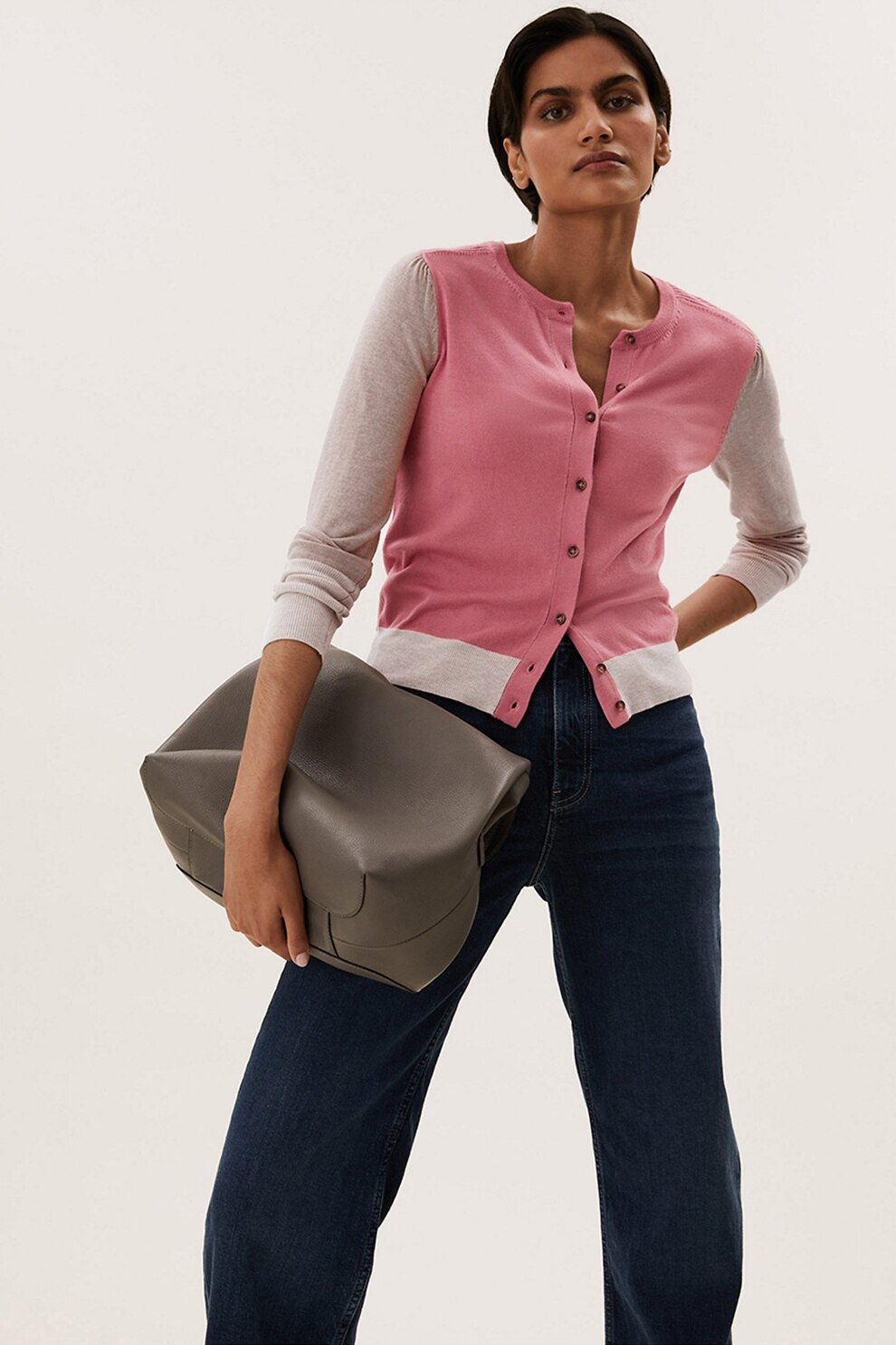 Marks & Spencer, Cardigan cu model colorblock si nasturi