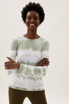 Marks & Spencer, Bluza cu model tie-dye si decolteu la baza gatului, Verde sparanghel/Alb Marks & Spencer, Bluza cu model tie-dye si decolteu la baza gatului, Verde sparanghel/Alb