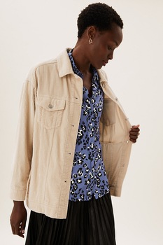 Marks & Spencer, Camasa cu animal print si guler ascutit, Albastru indigo/Negru/Alb Marks & Spencer, Camasa cu animal print si guler ascutit, Albastru indigo/Negru/Alb