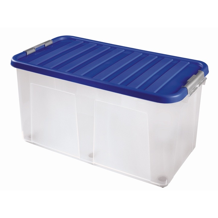 Прозрачна кутия за съхранение Heidrun Clipbox 100L 80x40x40cm на колелца, със скосен покрив