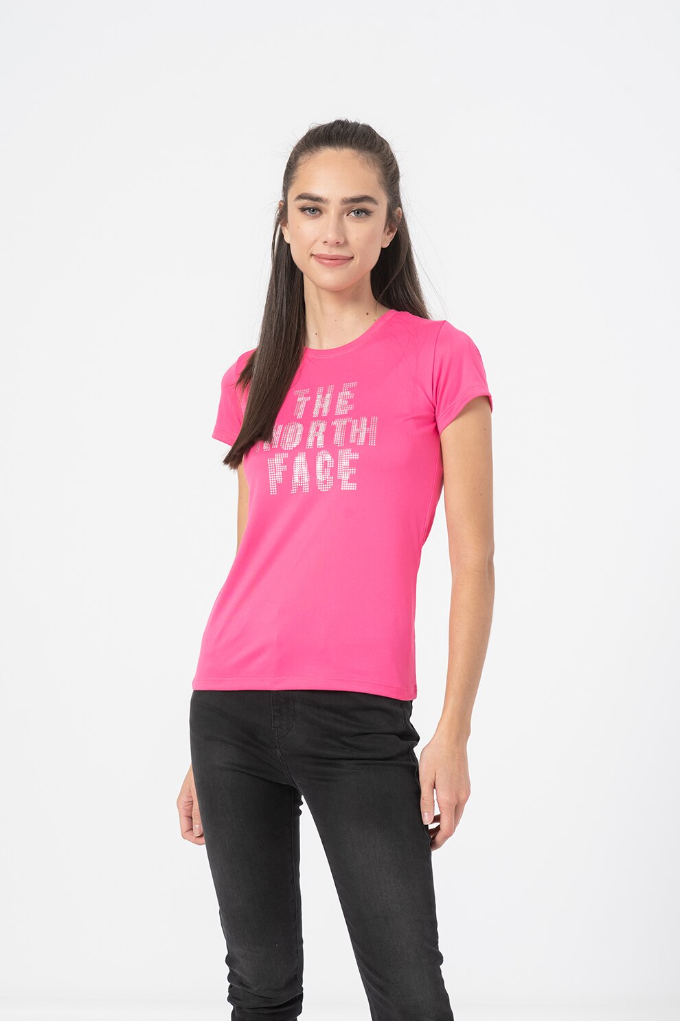 The North Face, Tricou cu decolteu la baza gatului si imprimeu logo, Fucsia