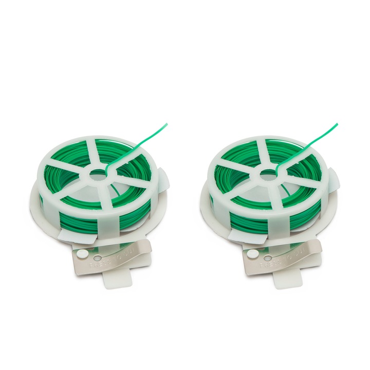 Set 2 bucati fir material plastic pentru legat pe bobina, 2 mm, cu cutit de debitare, 20 m bucata, verde