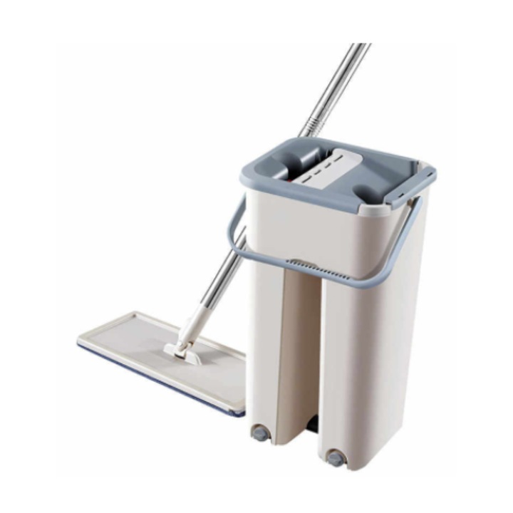 Set Curatenie Stratch Cleaning, Pure Sunny™, Galeata cu Storcator si rezerva Mop, Alb/Gri