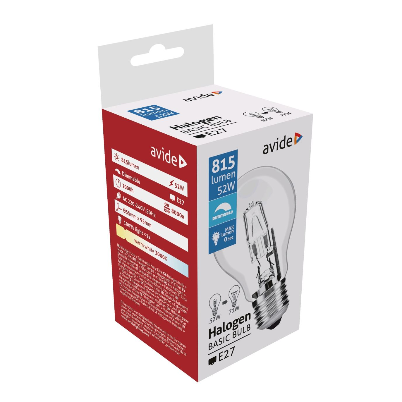Avide Halogén izzó Classic 52W E27 2000h (AHG27WW-52W) - eMAG.hu