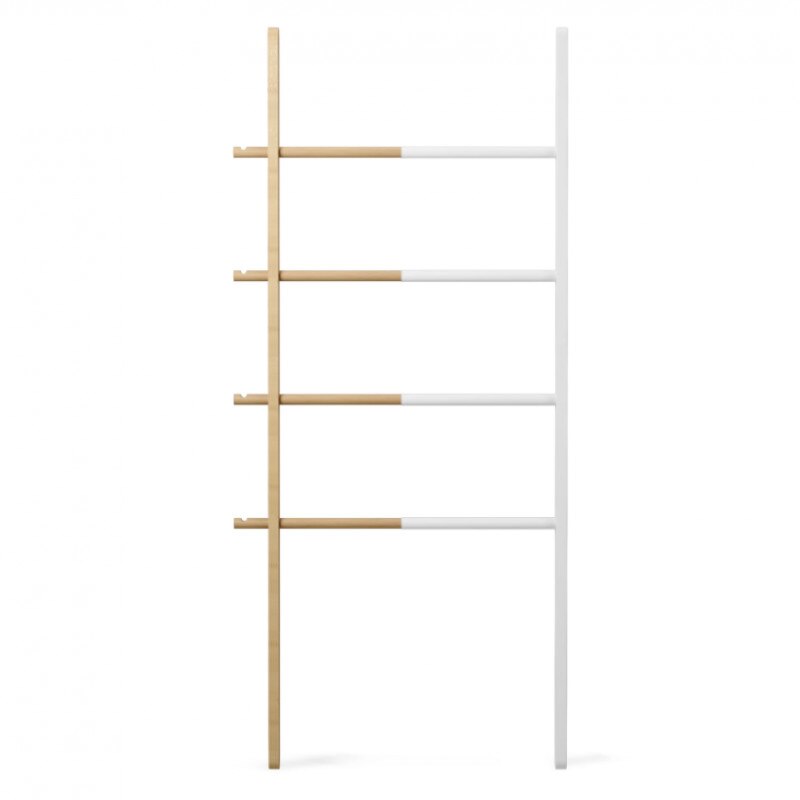 Scara extensibila din lemn de stejar si metal alb, Hub, 61 x 152 x 4 cm