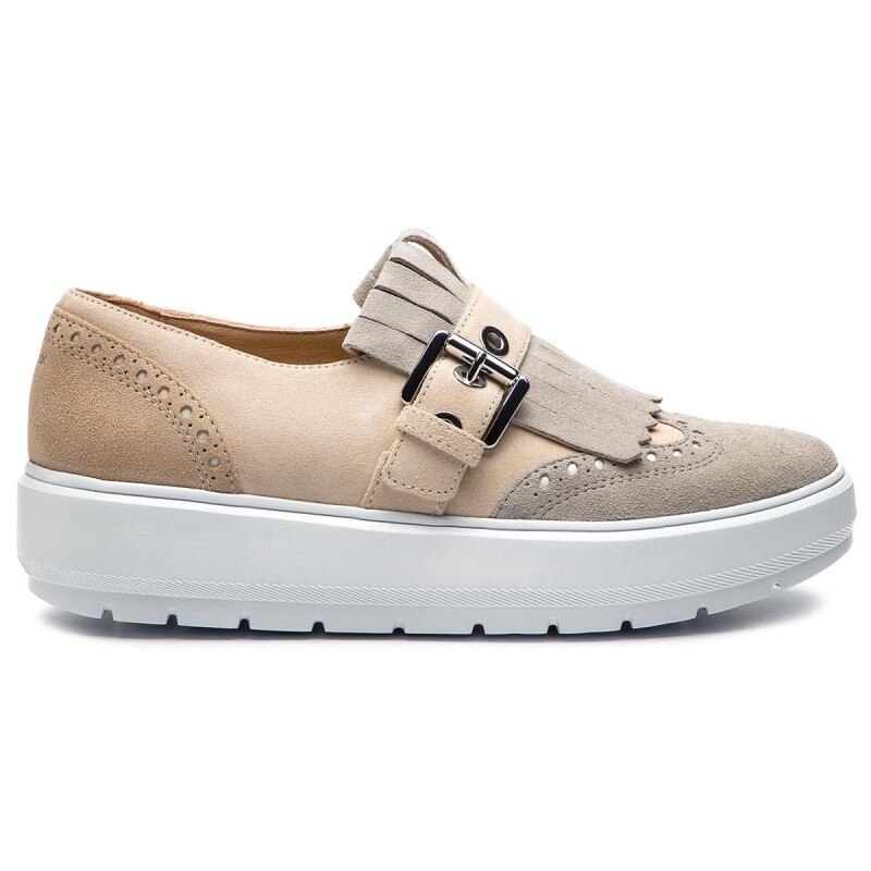 Pantofi dama,Geox Kaula, piele intoarsa, catarama, bej