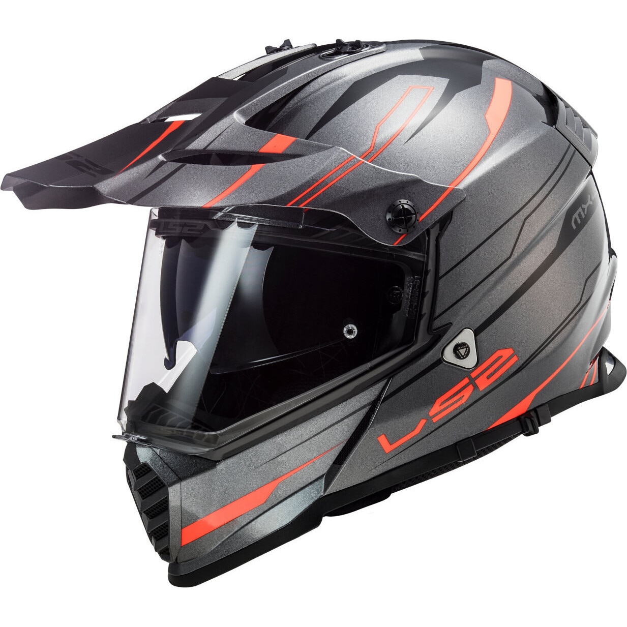 Casca moto, LS2, MX436 KNIGHT, Protectie UV, ABS, Gri/Portocaliu, L (59-60cm)